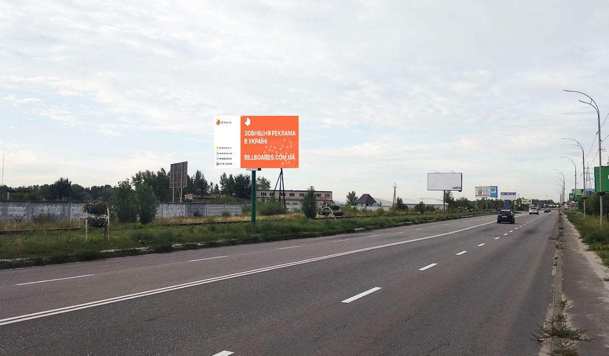 Billboard Vishgorod,  st. Naberezna, 1200 m. pisla dorozn'ogo znaku "Visgorod" (stela), u napramku do centru Visgorodu, pravoruc