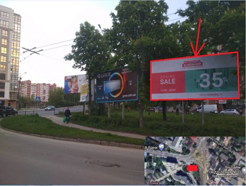 Billboard Ternopil,  st. Zivova - povorot na st. Mikulinec'ka 1-j