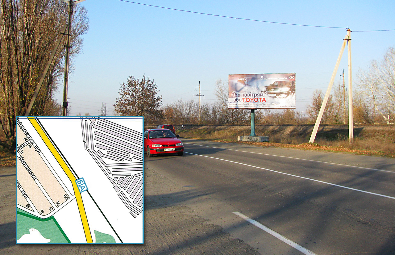 Билборд Горишние Плавни (Комсомольск),  вул. Дніпровська, (біля автобусної зупинки, в р-ні АЗС "Авіас")