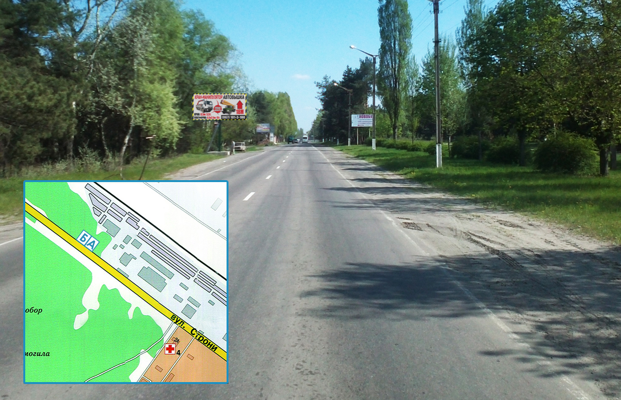 Билборд Горишние Плавни (Комсомольск),  вул. Строна (Район бази ВРП, дорога на Кременчук через трик. Фабрику)