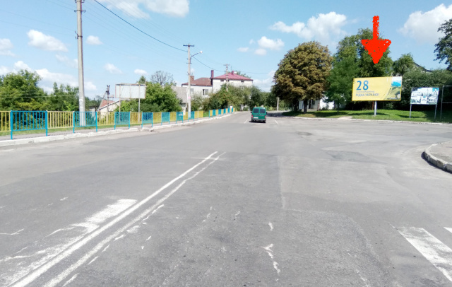 Billboard Kamyanka - Buzka,  m. Kam'anka - Buz'ka, st. Visneva, avtobusna zupinka, golovnij v'izd vs'ogo transportu v centr mista.
