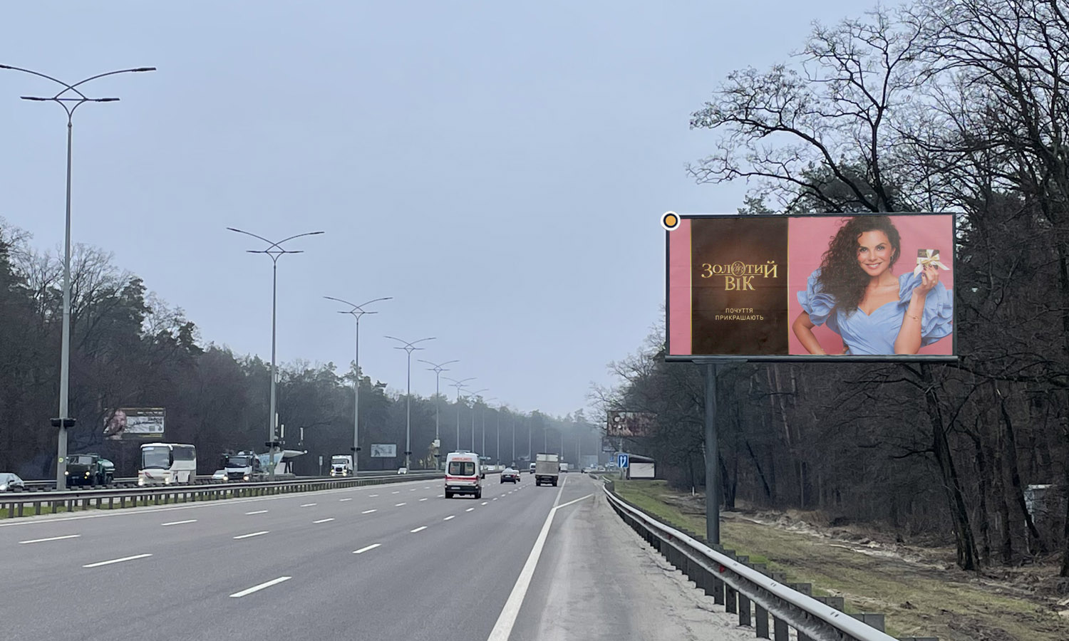 Билборд Киев,  Бориспільське шосе, 21км 500м, 69 стовб на роздільнику, щит 4, із Києва