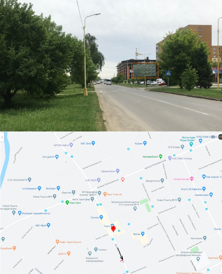 Billboard Uzhgorod,  st. Legoc'kogo ( TC Tokio, TC Vopak, Velmart,AZS "WOG",ATB napramki na Zakarpats'kij derzavnij universitet, vulici Zan'kovec'ka, 8 Berezna, Peremogi, Bab'aka)