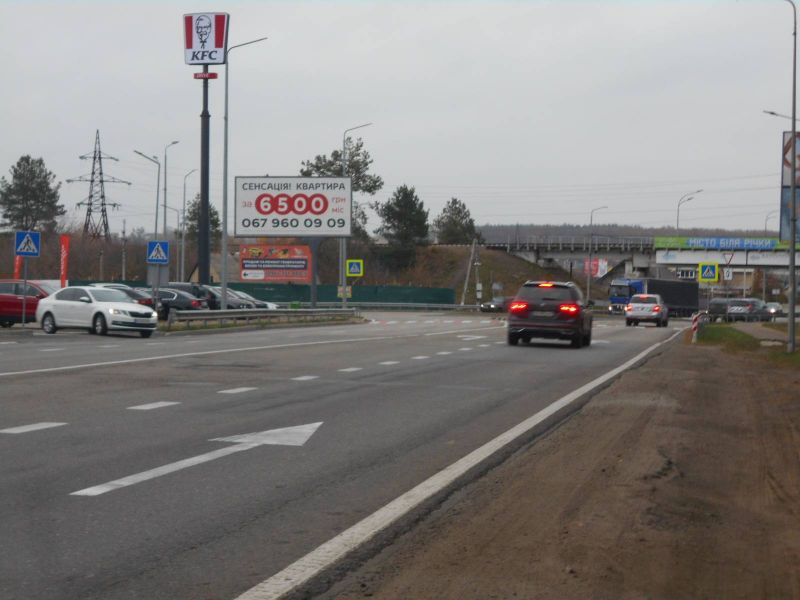 Билборд Гостомель,  м. Буча-м. Гостомель, траса М-07 "Київ-Ковель", км 23+875 право, вул. Гостомельське шосе-вул. Свято-Покровська, розвилка Ірпінь-Гостомель-Буча, парковка Фора, KFC, поворот на Гостомель, Ірпінь, напрямок на Ірпінь