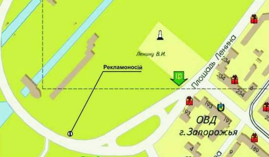 Ситилайт B в Запорожье, 1.8x1.2  площа Запорізька (площа Леніна) / въезд на ДнепроГЭС с левого берега схема