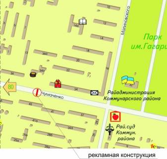 Билборд A в Запорожье, 3x6  ул. Чумаченко 34 (въезд на Космос) схема