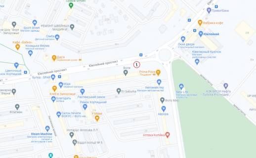Білборд, Бігборд (Борд)  B у Запоріжжі, 6x3  пр.Ювілейний, центр Хортицького району (між вул Лахтинська та Зап.Козацтва) схема