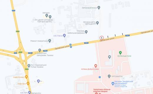 Білборд, Бігборд (Борд)  B у Запоріжжі, 6x3  Оріхівське шосе, 0,5 км від ДАІ, до авторинку (ліснич) схема