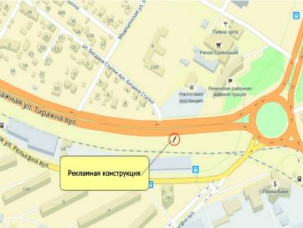 Билборд B в Запорожье ул.Тиражная, напротив Днепровской РА схема
