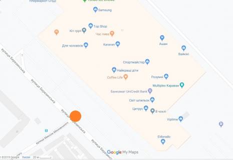 Билборд A в Днепр (Днепропетровск) s102А,вул. М. Міхновського (Щербини) - вул. Березинська (біля ТЦ Караван), біля світлофора схема