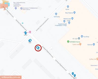 Білборд, Бігборд (Борд)  A у Дніпро (Дніпропетровськ), 6х3  вул. Березинська, біля вул. М. Міхновського, навпроти ТРЦ КАРАВАН, ОЛДІ, МАКДОНАЛЬДС, в центр схема