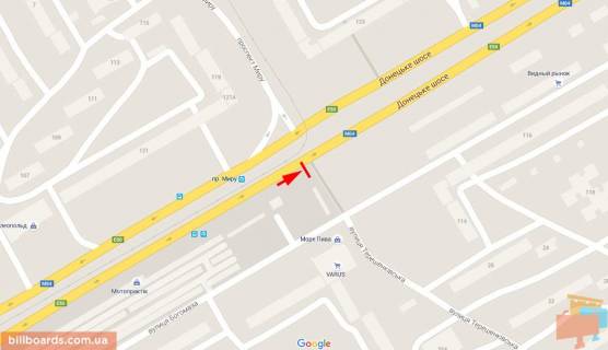 Билборд A в Днепр (Днепропетровск), 6х3  вул. Донецьке шосе - вул. Терещенківська (вул. Червоного Козацтва), рух в напрямку ТРЦ КАРАВАН схема