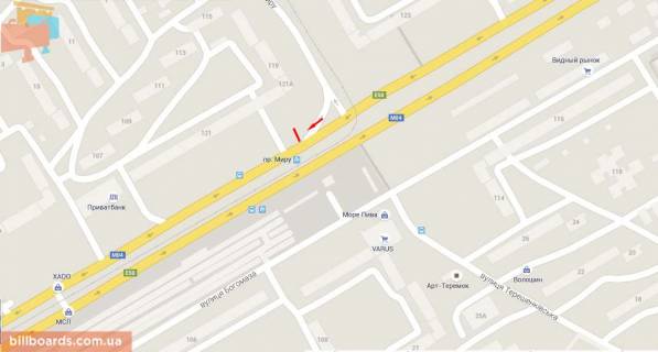 Билборд A в Днепр (Днепропетровск) s202А,вул. Донецкое шоссе, 121, напрямок руху до центру схема