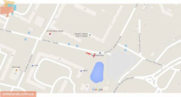 Билборд A в Днепр (Днепропетровск) s132А,просп. Героїв, 46 - пров.Добровольців схема