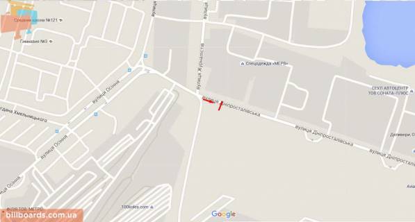 Билборд A в Днепр (Днепропетровск) s122А,вул. Дніпросталівська (Винокурова), 24 ( навпроти швейної ф-ки "Дніпряночка", дорога на авторинок) схема