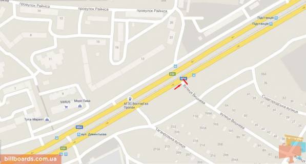 Билборд A в Днепр (Днепропетровск) s198А,вул. Донецьке шосе - вул.Вишнева, в напрямку жм Лівобережного 3 схема