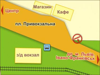 Білборд, Бігборд (Борд)  A у Чернівцях вул. Гагаріна (Вокзальна)– пл. Привокзальна схема