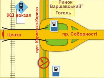 Билборд Р/П в Луцке вул. Карпенка-Карого (за мостом на р/с, напрямок від Ринку) схема