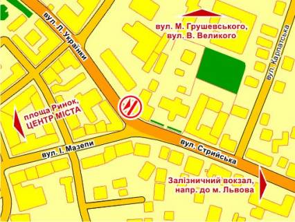 Білборд, Бігборд (Борд)  B у Дрогобичі вул. Л. Українки, 9 – вул. Стрийська схема