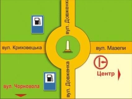 Билборд B в Ивано-Франковске вул. Мазепи – Довженка, знизу схема