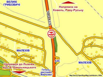 Билборд Р/П в Львове с. Великі Грибовичі (з Ковеля, Рави-Руської) (напрямок до Львова) АРКА 3 х 18 м схема
