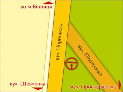 Билборд A в Хмельницком пер. вул. Чорновола – Пілотської (виїзд) схема