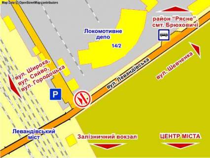Билборд B в Львове вул. Левандівська, 14/2 (Локомотивне депо, до вул. Шевченка) схема
