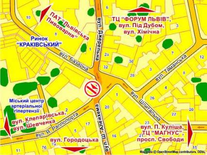 Білборд, Бігборд (Борд)  A у Львові вул. Базарна – Рапопорта, 9, розмір 1,2 х 6 м схема