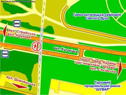 Билборд Р/П в Львове вул. Хуторівка (біля мосту) до пр.Ч.Калини схема