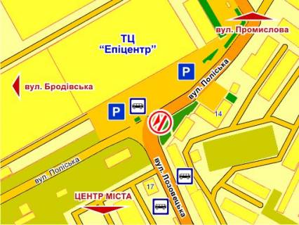 Билборд B в Львове вул. Лозовецька – Поліська (навпроти ТЦ "Епіцентр"), місце 2 схема