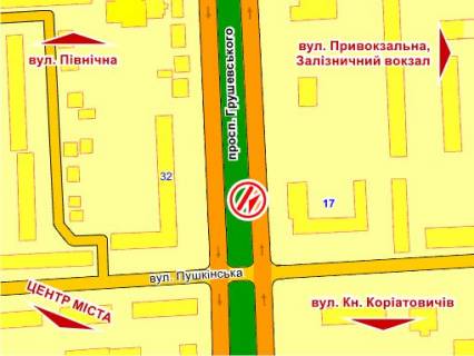 Билборд B в Львове пр. Грушевського (навпроти будинку №17) схема