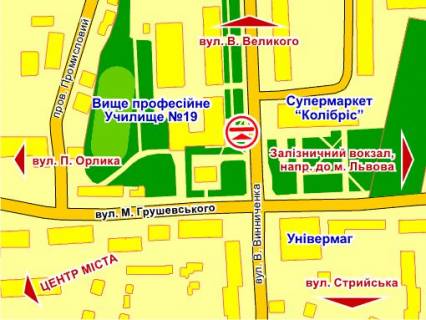 Білборд, Бігборд (Борд)  B у Дрогобичі вул. Винниченка, 7 (біля ВПУ №19) схема