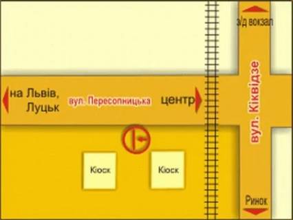 Билборд B в Ровно вул. Пересопницька (біля залізничного переїзду) схема