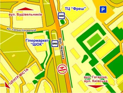 Билборд A в Ровно вул. Богоявленська (Черняка) (поруч із гіпермаркетом "ШОК" та ТЦ "Фреш") схема