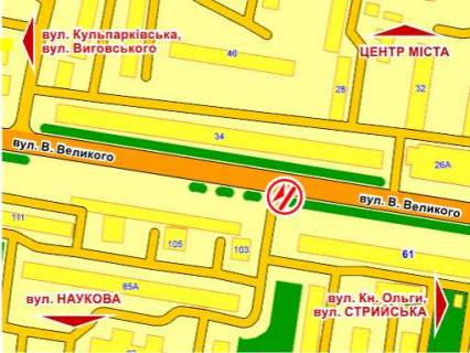 Беклайт A у Львові вул. В. Великого, 61, розмір 2,3 х 3,2 м беклайт схема