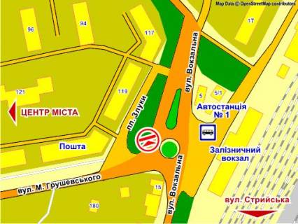 Білборд, Бігборд (Борд)  B у Дрогобичі пр. Злуки – вул. Грушевського (Вокзал) схема