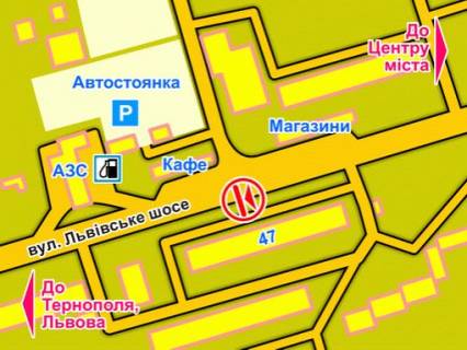 Billboard B in Khmelnitsky st. L'vivs'ke sose (bila bud. 47) scheme