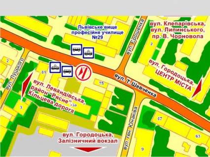 Бэклайт A в Львове вул. Шевченка, 77 (біля зупинки), розмір 2,3 х 3,2 м скролл схема