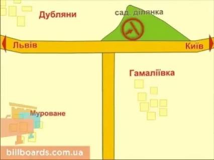 Билборд B в Львове с. Гамаліївка (напрямок з міста, до Києва) схема