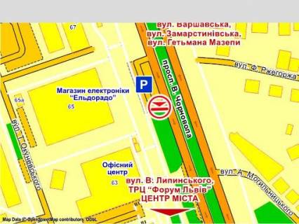 Видеоборд A у Львові пр. Чорновола, 65  (біля Єльдорадо ), розмір 2,3 х 3,2 м екран - 563551 схема