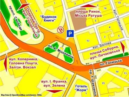 Ситилайт A в Львове пл. Міцкевича (біля Будинку Книги), місце 2 схема