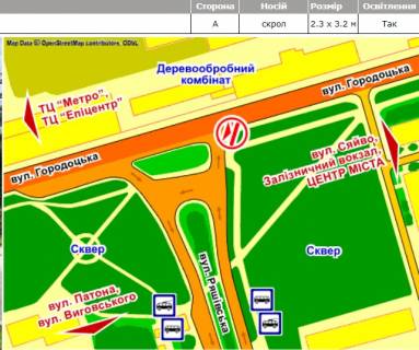 Ситискролл A в Львове вул. Ряшівська – Городоцька, розмір 2,3 х 3,2 м скрол схема