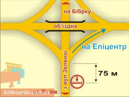 Билборд B в Львове с. Пасіки-Зубрицькі (з вул. Зеленої, у напрямку до міста) схема