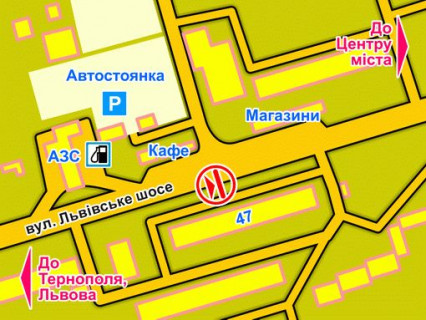 Білборд, Бігборд (Борд)  A у Хмельницькому вул. Львівське шосе (біля буд. 47) схема