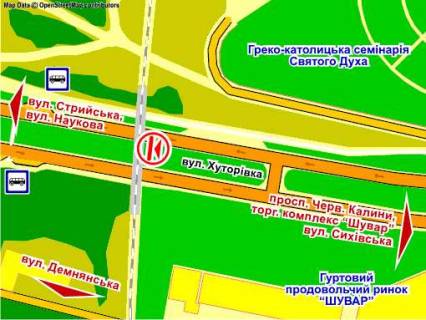 Билборд Р/П в Львове вул. Хуторівка (біля мосту) до вул.Стрийської схема