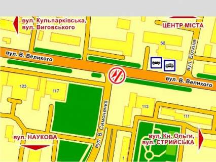 Видеоборд A в Львове вул. В. Великого – Симоненко, розмір 2,3 х 3,2 м, екран - 563593 схема