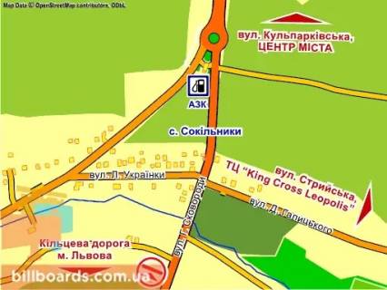 Билборд B в Львове с. Сокільники, вул. Г. Сковороди місце 2 схема