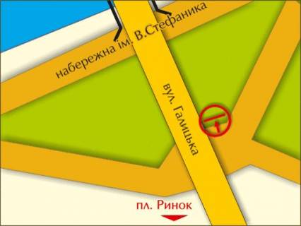 Білборд, Бігборд (Борд)  B у Івано-Франківську вул. Галицька (біля мосту) схема