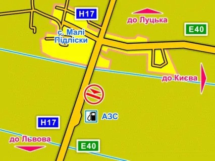 Билборд B в Малых Подлесках с. Малі Підліски (Київська траса, напрямок до Львова), конструкція ||, 5х12 м схема