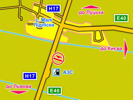 Билборд B в Малых Подлесках с. Малі Підліски (Київська траса, напрямок до Львова), конструкція ||, 5х12 м схема